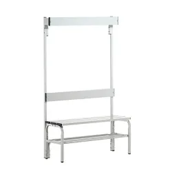 Umkleidebank aus Edelstahl, HxT 1650 x 375 mm, Länge 1015 mm, 3 Haken, lichtgrau, Schuhrost Sypro