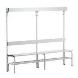 Umkleidebank aus Edelstahl, HxT 1650 x 375 mm, Länge 1500 mm, 6 Haken, lichtgrau, Schuhrost Sypro