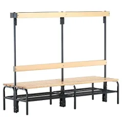 Umkleidebank mit Hakenleisten, beidseitig, 12 Haken, 2000 mm, anthrazit, Schuhrost Sypro