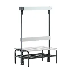 Umkleidebank mit Aluminiumleisten, HxT 1650 x 725 mm, doppelseitig, Länge 1015 mm, 6 Haken, anthrazit, Schuhrost Sypro