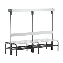 Umkleidebank mit Aluminiumleisten, HxT 1650 x 725 mm, doppelseitig, Länge 1500 mm, 12 Haken, anthrazit, Schuhrost Sypro