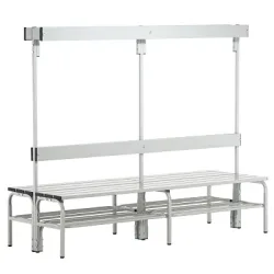 Umkleidebank aus Edelstahl, HxT 1650 x 725 mm, Länge 1500 mm, 12 Haken, lichtgrau, Schuhrost Sypro
