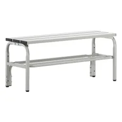 Umkleidebank aus Edelstahl, HxT 450 x 350 mm, Länge 1015 mm, lichtgrau, Schuhrost Sypro