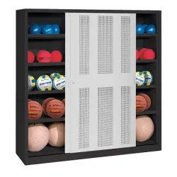 C+P Ballschrank mit Lochblech-Schiebetüren (Typ 4), HxBxT 195x120x50 cm, Lichtgrau (RAL 7035), Anthrazit (RAL 7021), Einzelschliessung