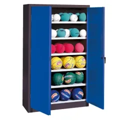 C+P Ballschrank mit Vollblech-Flügeltüren (Typ 3), HxBxT: 195x120x50 cm, Enzianblau (RAL 5010), Ergo-Lock Muldengriff, Anthrazit (RAL 7021), Einzelschliessung