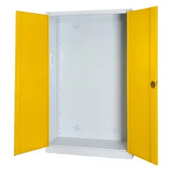 C+P Modul-Sportgeräteschrank mit Lochblech-Flügeltüren, HxBxT 195x120x50 cm, Ergo-Lock Muldengriff, Verkehrsgelb (RAL 1023), Lichtgrau (RAL 7035), Einzelschliessung