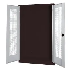 C+P Modul-Sportgeräteschrank mit Lochblech-Flügeltüren, HxBxT 195x120x50 cm, Lichtgrau (RAL 7035), Ergo-Lock Muldengriff, Anthrazit (RAL 7021), Einzelschliessung