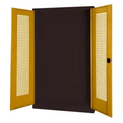 C+P Modul-Sportgeräteschrank mit Lochblech-Flügeltüren, HxBxT 195x120x50 cm, Ergo-Lock Muldengriff, Goldgelb (RAL 1004), Anthrazit (RAL 7021), Einzelschliessung