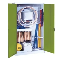 C+P Sportgeräteschrank mit Vollblech-Flügeltüren (Typ 1), HxBxT 195x120x50 cm, Ergo-Lock Muldengriff, Clowngrün (RAL 110 80 60), Lichtgrau (RAL 7035), Gleichschliessung