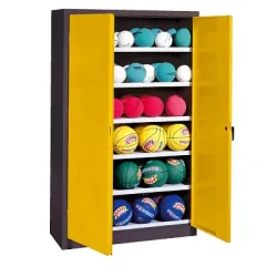 C+P Ballschrank mit Vollblech-Flügeltüren (Typ 3), HxBxT: 195x120x50 cm, Ergo-Lock Muldengriff, Verkehrsgelb (RAL 1023), Anthrazit (RAL 7021), Gleichschliessung