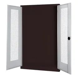 C+P Modul-Sportgeräteschrank mit Lochblech-Flügeltüren, HxBxT 195x120x50 cm, Lichtgrau (RAL 7035), Ergo-Lock Muldengriff, Anthrazit (RAL 7021), Gleichschliessung