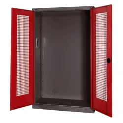 C+P Modul-Sportgeräteschrank mit Lochblech-Flügeltüren, HxBxT 195x120x50 cm, Ergo-Lock Muldengriff, Rubinrot (RAL 3003), Anthrazit (RAL 7021), Gleichschliessung