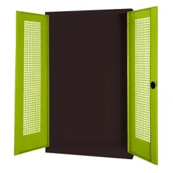 C+P Modul-Sportgeräteschrank mit Lochblech-Flügeltüren, HxBxT 195x120x50 cm, Ergo-Lock Muldengriff, Clowngrün (RAL 110 80 60), Anthrazit (RAL 7021), Gleichschliessung