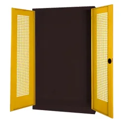 C+P Modul-Sportgeräteschrank mit Lochblech-Flügeltüren, HxBxT 195x120x50 cm, Ergo-Lock Muldengriff, Verkehrsgelb (RAL 1023), Anthrazit (RAL 7021), Gleichschliessung