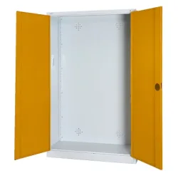 C+P Modul-Sportgeräteschrank mit Vollblech-Flügeltüren, HxBxT 195x120x50 cm, Ergo-Lock Muldengriff, Goldgelb (RAL 1004), Lichtgrau (RAL 7035), Gleichschliessung