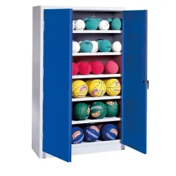 C+P Ballschrank mit Vollblech-Flügeltüren (Typ 3), HxBxT 195x120x40 cm, Enzianblau (RAL 5010), Lichtgrau (RAL 7035), Gleichschliessung