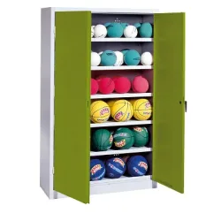 C+P Ballschrank mit Vollblech-Flügeltüren (Typ 3), HxBxT 195x120x40 cm, Clowngrün (RAL 110 80 60), Lichtgrau (RAL 7035), Gleichschliessung