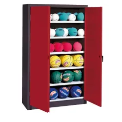 C+P Ballschrank mit Vollblech-Flügeltüren (Typ 3), HxBxT 195x120x40 cm, Rubinrot (RAL 3003), Anthrazit (RAL 7021), Gleichschliessung