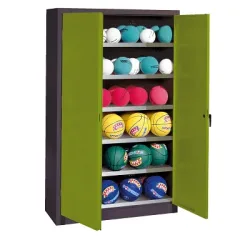 C+P Ballschrank mit Vollblech-Flügeltüren (Typ 3), HxBxT 195x120x40 cm, Clowngrün (RAL 110 80 60), Anthrazit (RAL 7021), Gleichschliessung