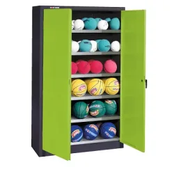 C+P Ballschrank mit Vollblech-Flügeltüren (Typ 3), HxBxT 195x93x40 cm, Clowngrün (RAL 110 80 60), Anthrazit (RAL 7021), Gleichschliessung
