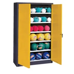 C+P Ballschrank mit Vollblech-Flügeltüren (Typ 3), HxBxT 195x93x40 cm, Verkehrsgelb (RAL 1023), Anthrazit (RAL 7021), Gleichschliessung