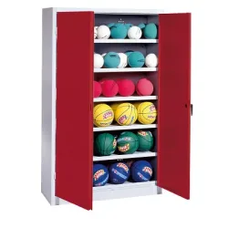 C+P Ballschrank mit Vollblech-Flügeltüren (Typ 3), HxBxT 195x93x50 cm, Rubinrot (RAL 3003), Lichtgrau (RAL 7035), Gleichschliessung