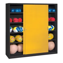 C+P Ballschrank mit Vollblech-Schiebetüren (Typ 4), HxBxT 195x120x50 cm, Verkehrsgelb (RAL 1023), Anthrazit (RAL 7021), Gleichschliessung