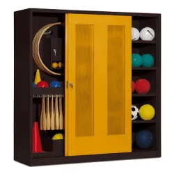 C+P Sportgeräteschrank mit Lochblech-Schiebetüren (Typ 5), HxBxT 195x190x60 cm, Goldgelb (RAL 1004), Anthrazit (RAL 7021), Gleichschliessung
