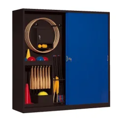 C+P Sportgeräteschrank mit Vollblech-Schiebetüren (Typ 5), HxBxT 195x190x60 cm, Enzianblau (RAL 5010), Anthrazit (RAL 7021), Gleichschliessung