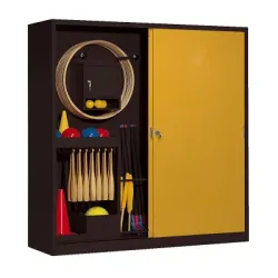 C+P Sportgeräteschrank mit Vollblech-Schiebetüren (Typ 5), HxBxT 195x190x60 cm, Goldgelb (RAL 1004), Anthrazit (RAL 7021), Gleichschliessung