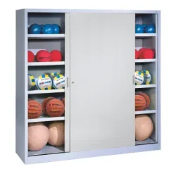 C+P Ballschrank mit Vollblech-Schiebetüren (Typ 4), HxBxT: 195x160x40 cm, Lichtgrau (RAL 7035), Lichtgrau (RAL 7035), Einzelschliessung