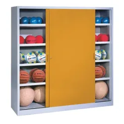 C+P Ballschrank mit Vollblech-Schiebetüren (Typ 4), HxBxT: 195x160x40 cm, Goldgelb (RAL 1004), Lichtgrau (RAL 7035), Einzelschliessung