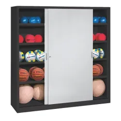 C+P Ballschrank mit Vollblech-Schiebetüren (Typ 4), HxBxT: 195x160x40 cm, Lichtgrau (RAL 7035), Anthrazit (RAL 7021), Einzelschliessung
