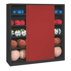 C+P Ballschrank mit Vollblech-Schiebetüren (Typ 4), HxBxT: 195x160x40 cm, Rubinrot (RAL 3003), Anthrazit (RAL 7021), Einzelschliessung