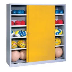 C+P Ballschrank mit Vollblech-Schiebetüren (Typ 4), HxBxT: 195x160x40 cm, Verkehrsgelb (RAL 1023), Lichtgrau (RAL 7035), Gleichschliessung