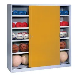 C+P Ballschrank mit Vollblech-Schiebetüren (Typ 4), HxBxT: 195x120x40 cm, Goldgelb (RAL 1004), Lichtgrau (RAL 7035), Einzelschliessung