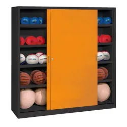 C+P Ballschrank mit Vollblech-Schiebetüren (Typ 4), HxBxT: 195x120x40 cm, Gelborange (RAL 2000), Anthrazit (RAL 7021), Einzelschliessung