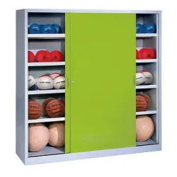 C+P Ballschrank mit Vollblech-Schiebetüren (Typ 4), HxBxT: 195x120x60 cm, Clowngrün (RAL 110 80 60), Lichtgrau (RAL 7035), Einzelschliessung