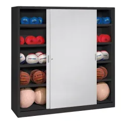 C+P Ballschrank mit Vollblech-Schiebetüren (Typ 4), HxBxT: 195x120x60 cm, Lichtgrau (RAL 7035), Anthrazit (RAL 7021), Einzelschliessung