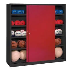 C+P Ballschrank mit Vollblech-Schiebetüren (Typ 4), HxBxT: 195x120x60 cm, Rubinrot (RAL 3003), Anthrazit (RAL 7021), Einzelschliessung