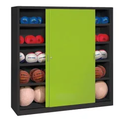 C+P Ballschrank mit Vollblech-Schiebetüren (Typ 4), HxBxT: 195x120x60 cm, Clowngrün (RAL 110 80 60), Anthrazit (RAL 7021), Einzelschliessung