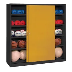 C+P Ballschrank mit Vollblech-Schiebetüren (Typ 4), HxBxT: 195x120x60 cm, Goldgelb (RAL 1004), Anthrazit (RAL 7021), Einzelschliessung