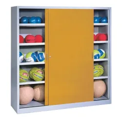 C+P Ballschrank mit Vollblech-Schiebetüren (Typ 4), HxBxT: 195x120x40 cm, Goldgelb (RAL 1004), Lichtgrau (RAL 7035), Gleichschliessung