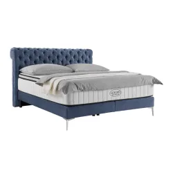 Boxspringbett Queen In Dunkelblau Ca. 160x200cm 160/200 cm Dunkelblau 