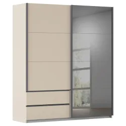 Schwebetürenschrank Elara Grau/champagnerfarben 181/210/62 cm Grau, Champagner 