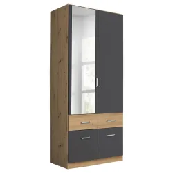Drehtürenschrank Aalen Grau/eiche Artisan 91/197/54 cm Grau, Eiche Artisan 