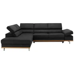 Wohnlandschaft Carmen In Schwarz Mit Bettfunktion Struktur Schwarz 