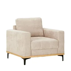 Sessel In Beige Metallfuss Schwarz Flachgewebe Beige 