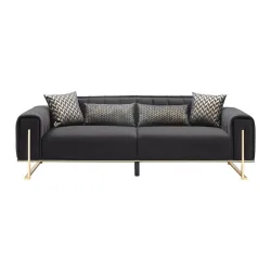 3-sitzer-sofa Aile In Schwarz/goldfarben Samt Schwarz 