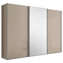 Schwebetürenschrank Lumos Glas Sandfarben 249/222/68 cm Silberfarben, Sandfarben 